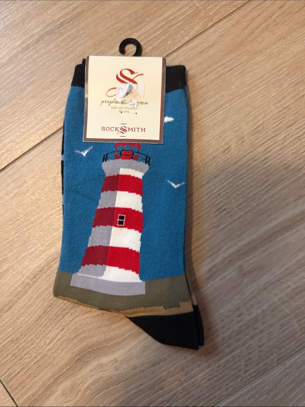 Women’s Lighthouse Crew Socks - Blue & Red Size 9-11